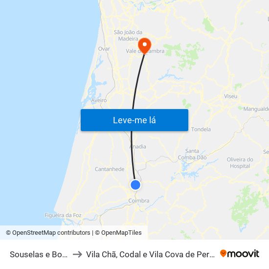 Souselas e Botão to Vila Chã, Codal e Vila Cova de Perrinho map