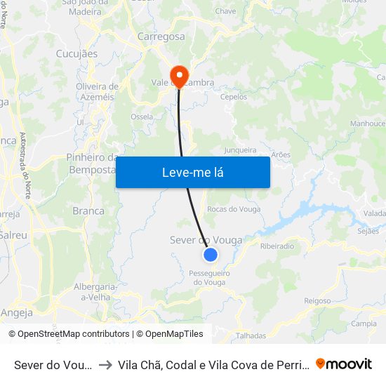 Sever do Vouga to Vila Chã, Codal e Vila Cova de Perrinho map