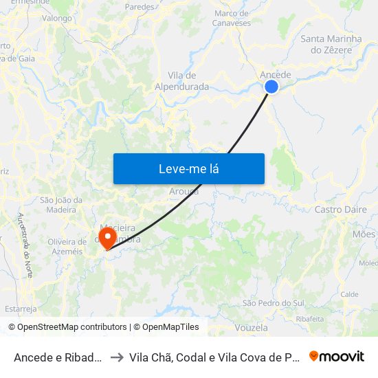 Ancede e Ribadouro to Vila Chã, Codal e Vila Cova de Perrinho map