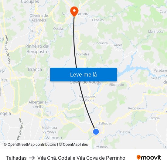 Talhadas to Vila Chã, Codal e Vila Cova de Perrinho map