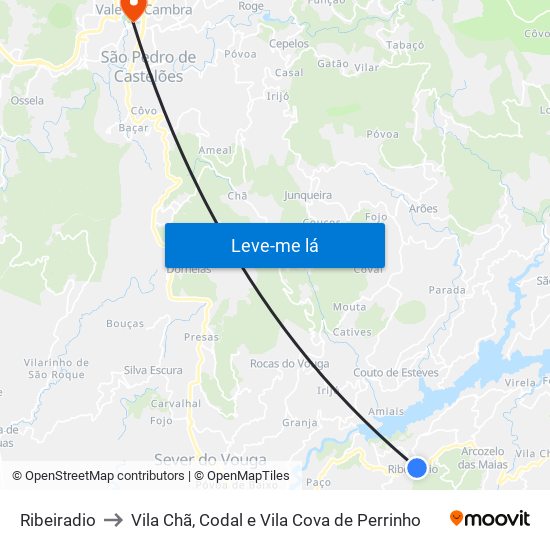 Ribeiradio to Vila Chã, Codal e Vila Cova de Perrinho map