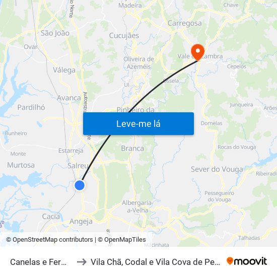 Canelas e Fermelã to Vila Chã, Codal e Vila Cova de Perrinho map