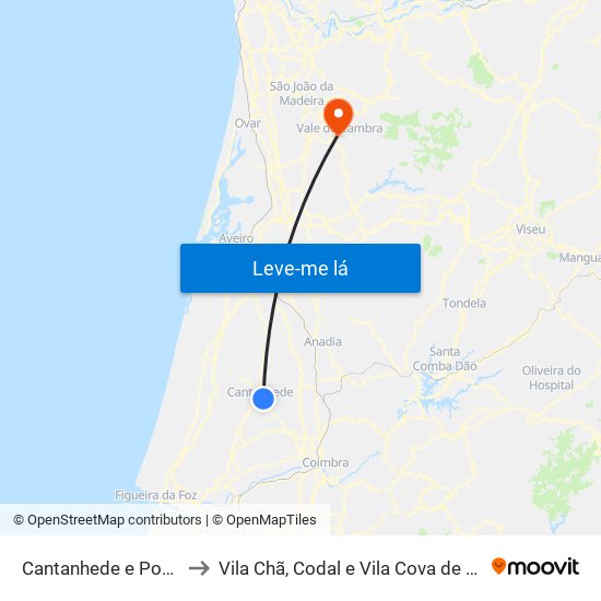 Cantanhede e Pocariça to Vila Chã, Codal e Vila Cova de Perrinho map