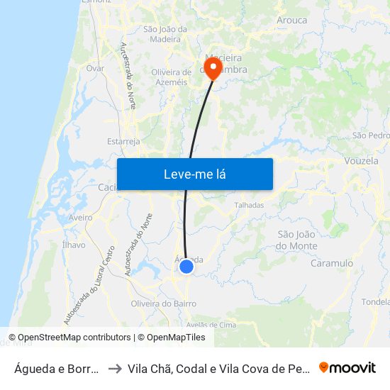 Águeda e Borralha to Vila Chã, Codal e Vila Cova de Perrinho map