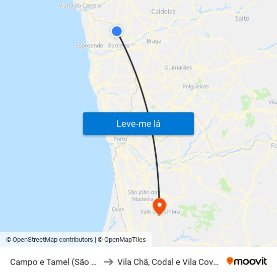 Campo e Tamel (São Pedro Fins) to Vila Chã, Codal e Vila Cova de Perrinho map