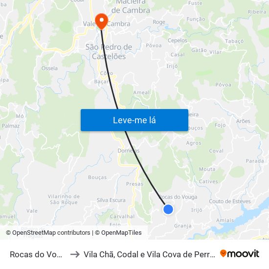 Rocas do Vouga to Vila Chã, Codal e Vila Cova de Perrinho map