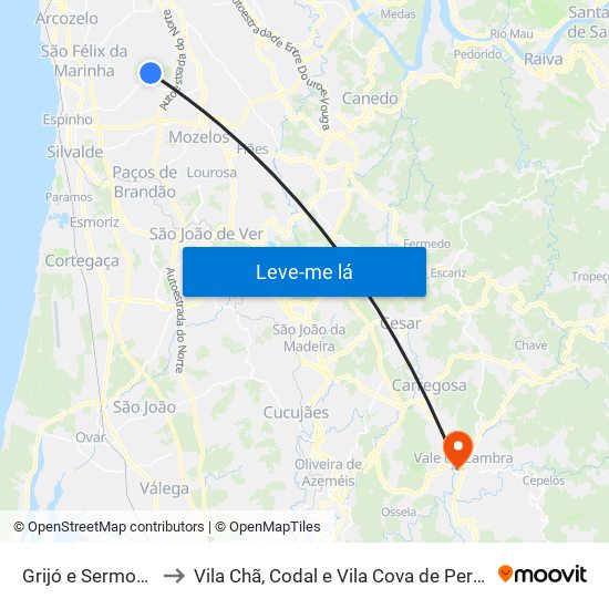 Grijó e Sermonde to Vila Chã, Codal e Vila Cova de Perrinho map