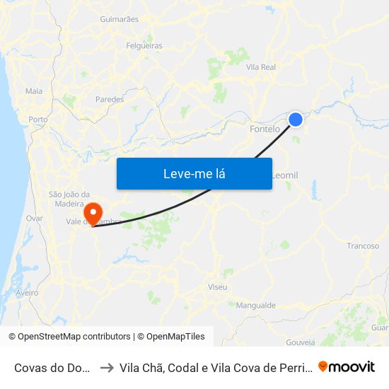 Covas do Douro to Vila Chã, Codal e Vila Cova de Perrinho map