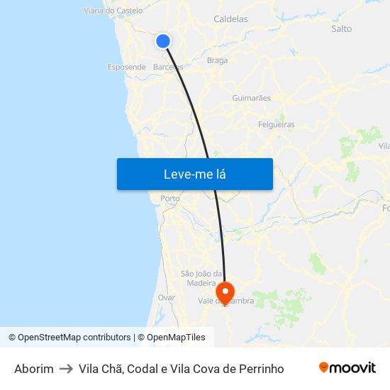 Aborim to Vila Chã, Codal e Vila Cova de Perrinho map