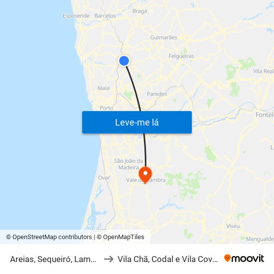 Areias, Sequeiró, Lama e Palmeira to Vila Chã, Codal e Vila Cova de Perrinho map