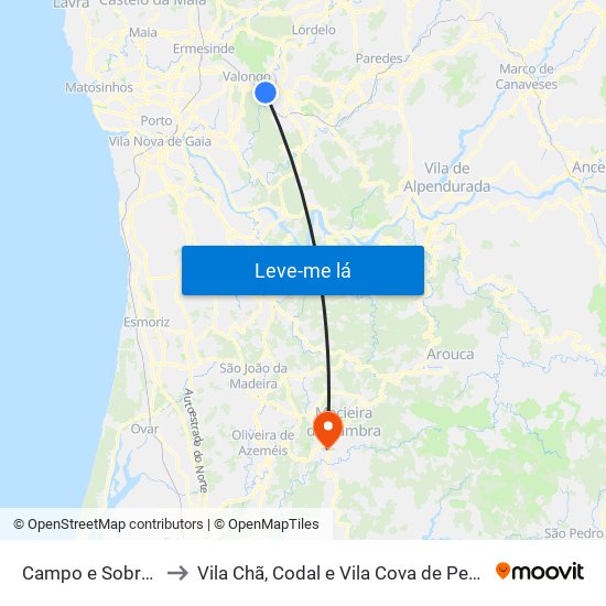 Campo e Sobrado to Vila Chã, Codal e Vila Cova de Perrinho map