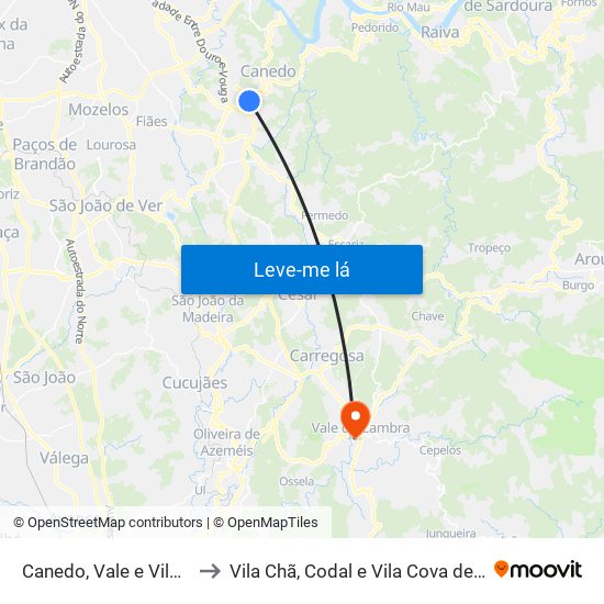 Canedo, Vale e Vila Maior to Vila Chã, Codal e Vila Cova de Perrinho map