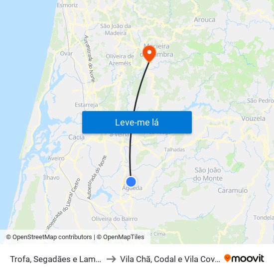 Trofa, Segadães e Lamas do Vouga to Vila Chã, Codal e Vila Cova de Perrinho map