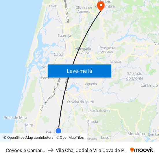 Covões e Camarneira to Vila Chã, Codal e Vila Cova de Perrinho map