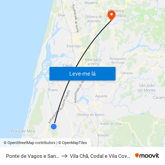 Ponte de Vagos e Santa Catarina to Vila Chã, Codal e Vila Cova de Perrinho map