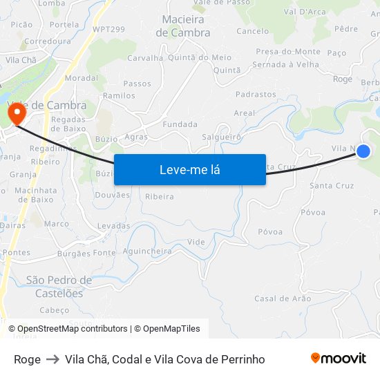 Roge to Vila Chã, Codal e Vila Cova de Perrinho map