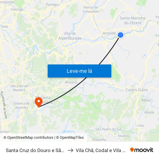 Santa Cruz do Douro e São Tomé de Covelas to Vila Chã, Codal e Vila Cova de Perrinho map