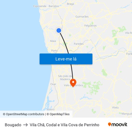 Bougado to Vila Chã, Codal e Vila Cova de Perrinho map