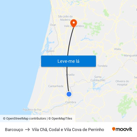 Barcouço to Vila Chã, Codal e Vila Cova de Perrinho map