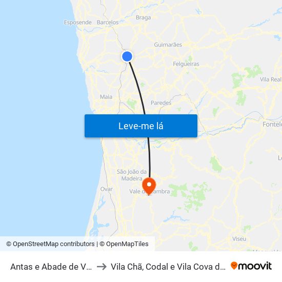 Antas e Abade de Vermoim to Vila Chã, Codal e Vila Cova de Perrinho map