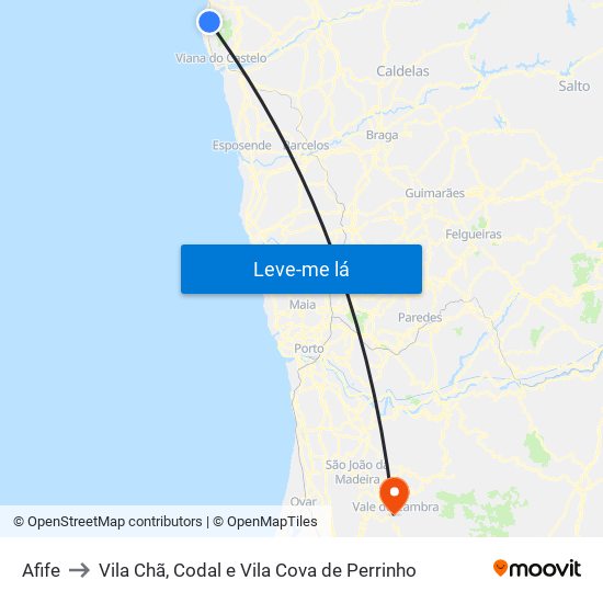 Afife to Vila Chã, Codal e Vila Cova de Perrinho map