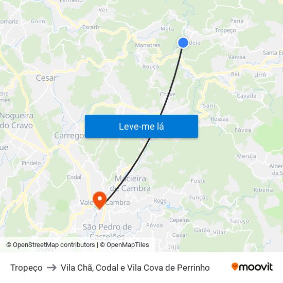 Tropeço to Vila Chã, Codal e Vila Cova de Perrinho map