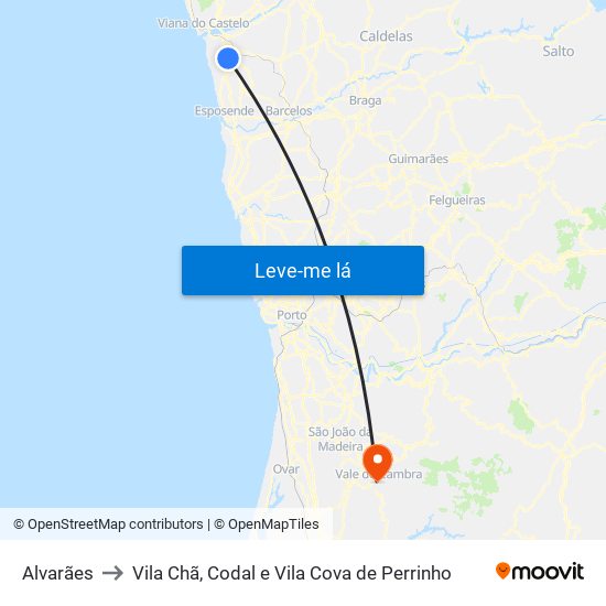 Alvarães to Vila Chã, Codal e Vila Cova de Perrinho map