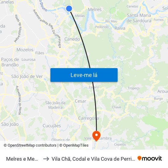 Melres e Medas to Vila Chã, Codal e Vila Cova de Perrinho map