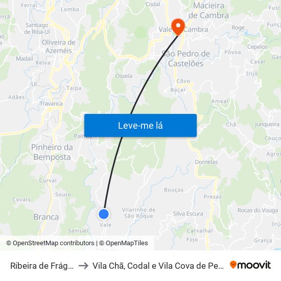 Ribeira de Fráguas to Vila Chã, Codal e Vila Cova de Perrinho map