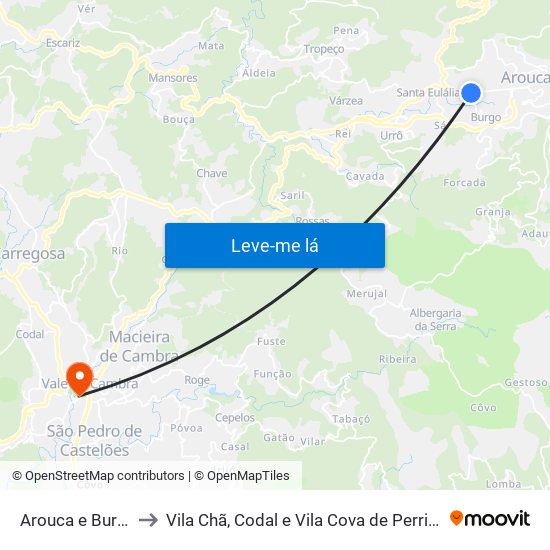 Arouca e Burgo to Vila Chã, Codal e Vila Cova de Perrinho map