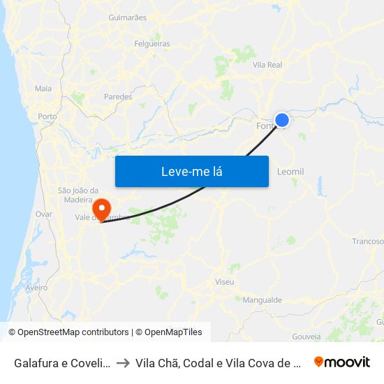 Galafura e Covelinhas to Vila Chã, Codal e Vila Cova de Perrinho map
