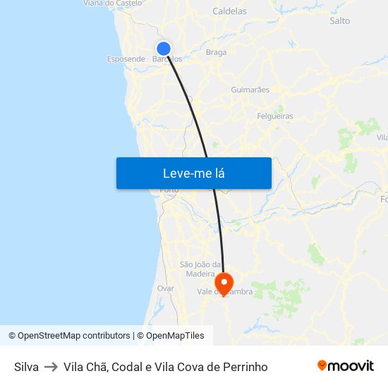 Silva to Vila Chã, Codal e Vila Cova de Perrinho map