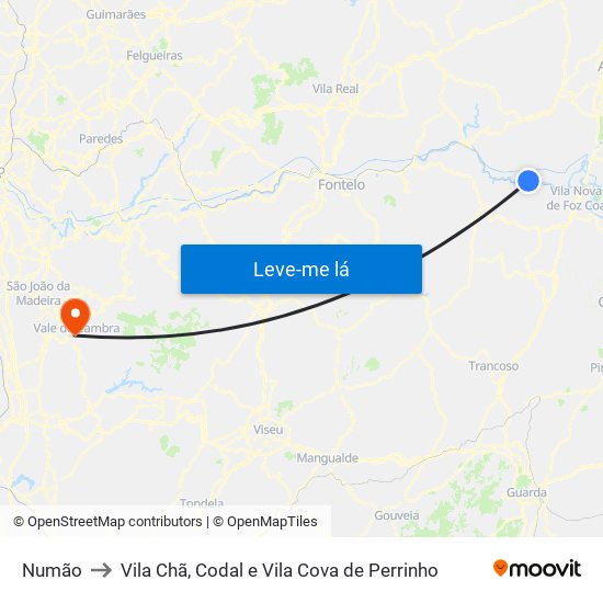 Numão to Vila Chã, Codal e Vila Cova de Perrinho map