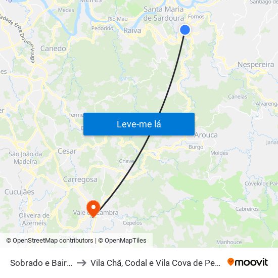 Sobrado e Bairros to Vila Chã, Codal e Vila Cova de Perrinho map