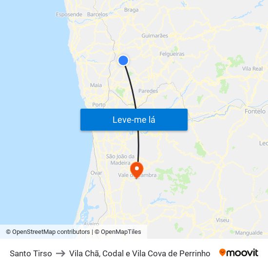Santo Tirso to Vila Chã, Codal e Vila Cova de Perrinho map