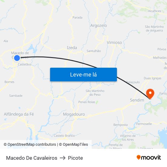 Macedo De Cavaleiros to Picote map