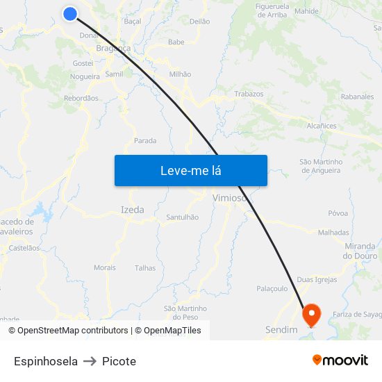 Espinhosela to Picote map