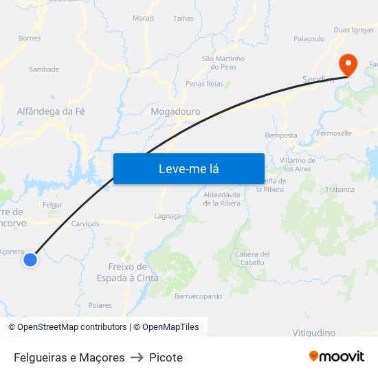 Felgueiras e Maçores to Picote map