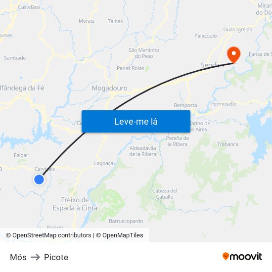 Mós to Picote map