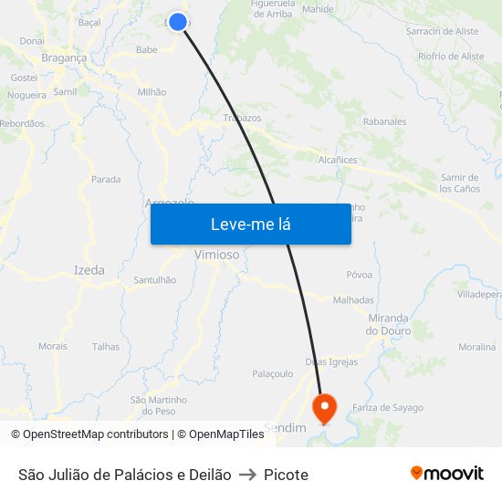 São Julião de Palácios e Deilão to Picote map