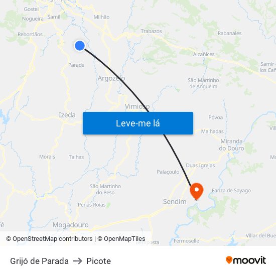 Grijó de Parada to Picote map