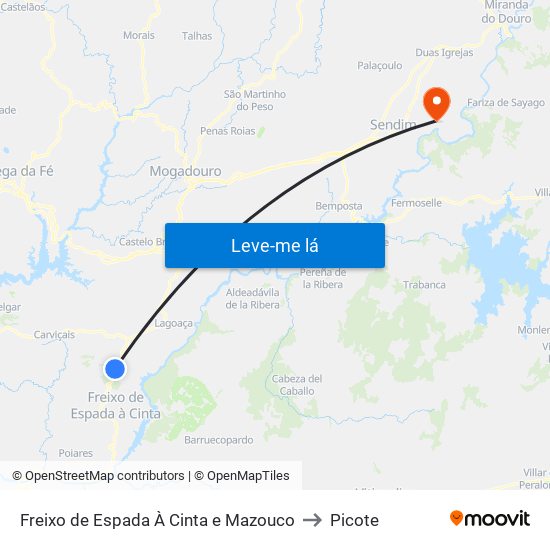 Freixo de Espada À Cinta e Mazouco to Picote map