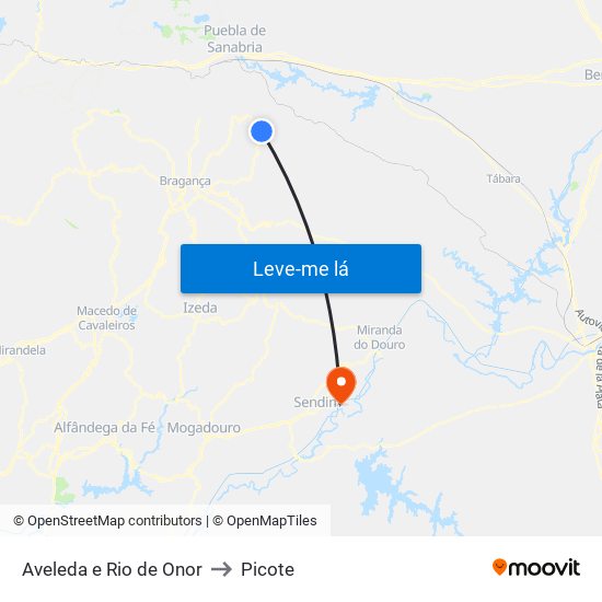 Aveleda e Rio de Onor to Picote map