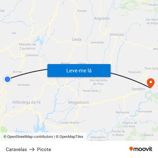 Caravelas to Picote map