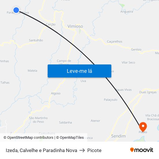 Izeda, Calvelhe e Paradinha Nova to Picote map