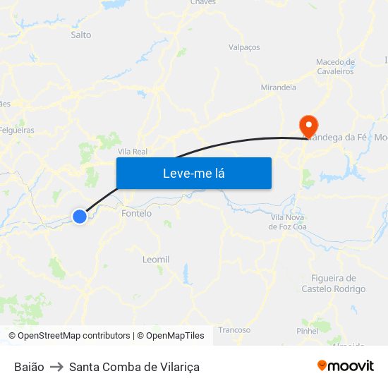 Baião to Santa Comba de Vilariça map