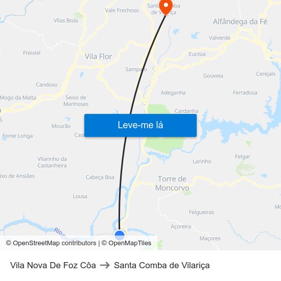 Vila Nova De Foz Côa to Santa Comba de Vilariça map