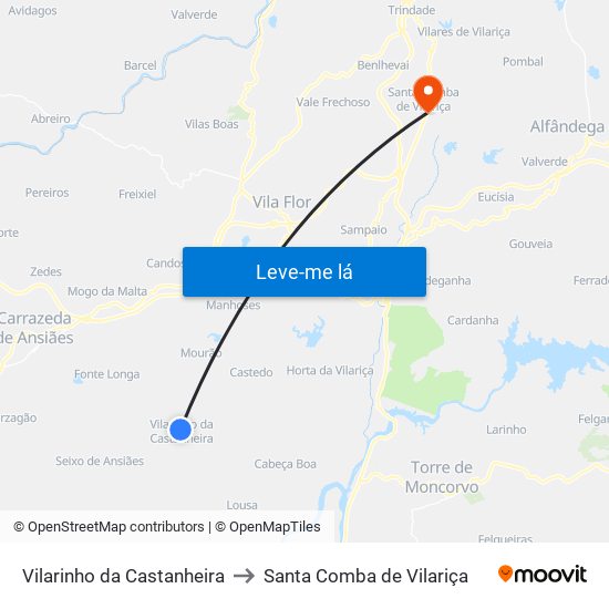 Vilarinho da Castanheira to Santa Comba de Vilariça map