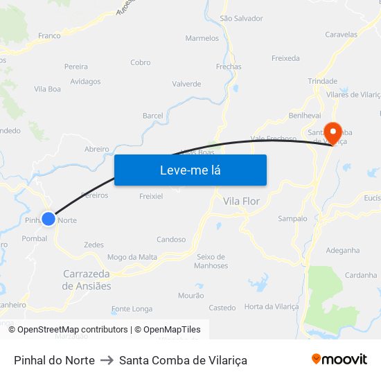 Pinhal do Norte to Santa Comba de Vilariça map