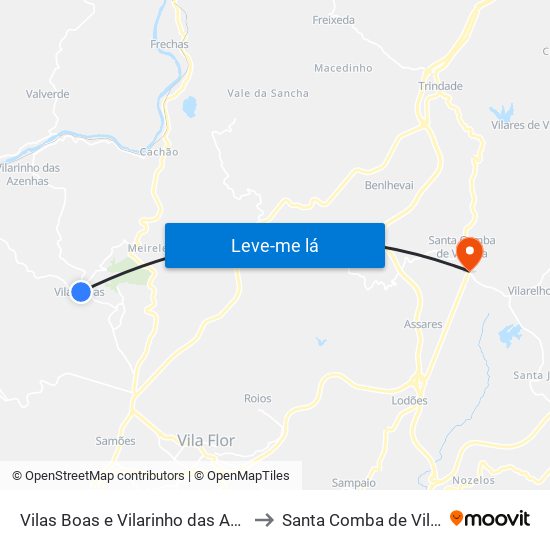 Vilas Boas e Vilarinho das Azenhas to Santa Comba de Vilariça map